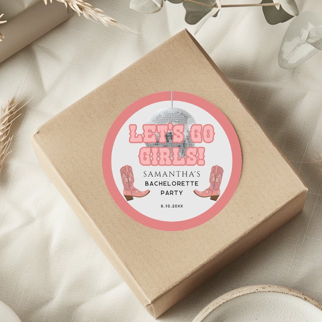 Sticker Rond Disco Cowgirl Enterrées de Vie de Célibataire Fill (Retro Lets Go Girls Bachelorette Classic Round Stickers)