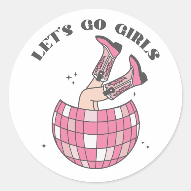 Sticker Rond Disco Cowgirl Let's Go Girls (Devant)