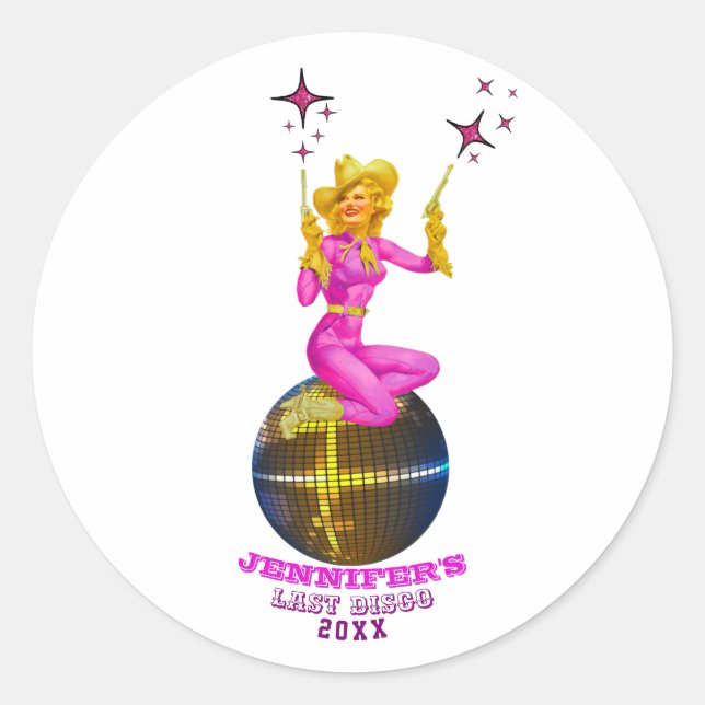 Sticker Rond Disco Cowgirl Retro Bachelorette (Devant)