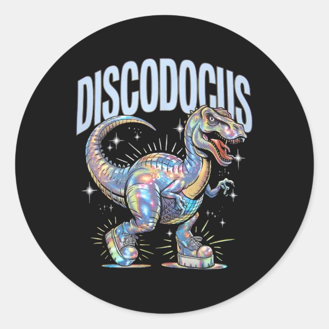 Sticker Rond Disco Dinosaur Diplodocus les années 70 Dino Danci (Devant)