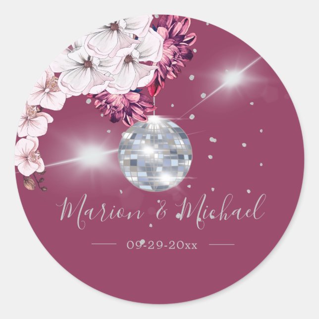 Sticker Rond Disco Élégant Floral Mariage classique (Devant)