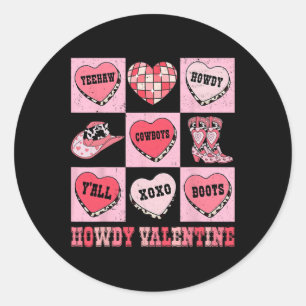 Sticker Rond Disco Howdy Saint-Valentin Cowboy Cœur Rodéo Texas