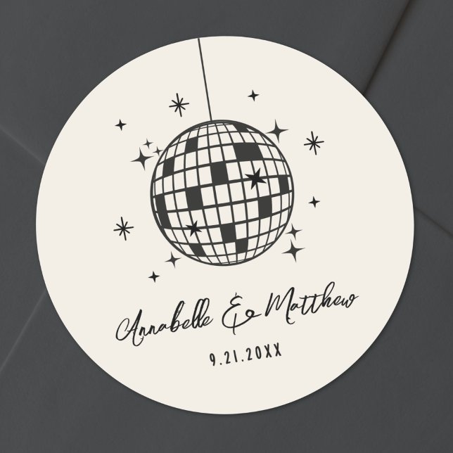 Sticker Rond Disco Retro Hand Drawn Wedding (Disco Retro Hand Drawn Wedding Classic Round Sticker)