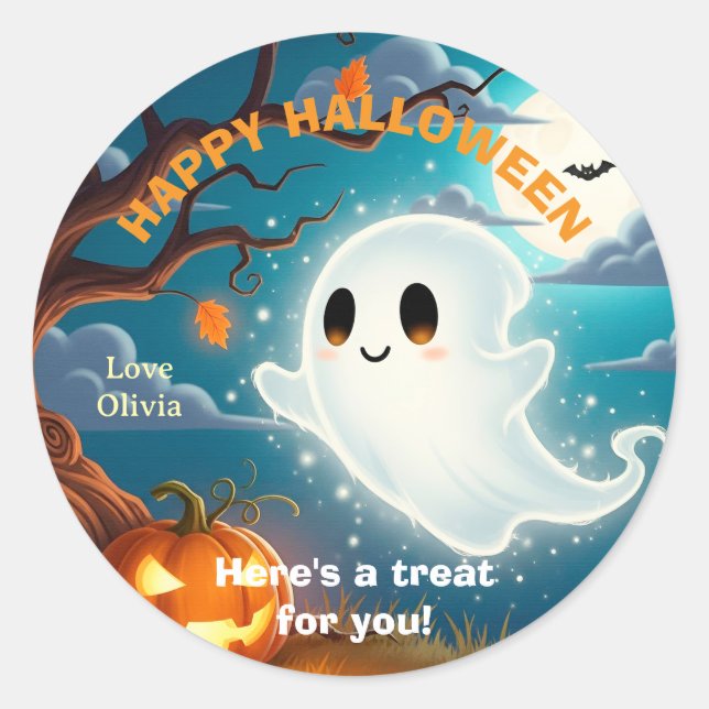 Sticker Rond Diseño personalizable de fantasmas en Halloween (Devant)