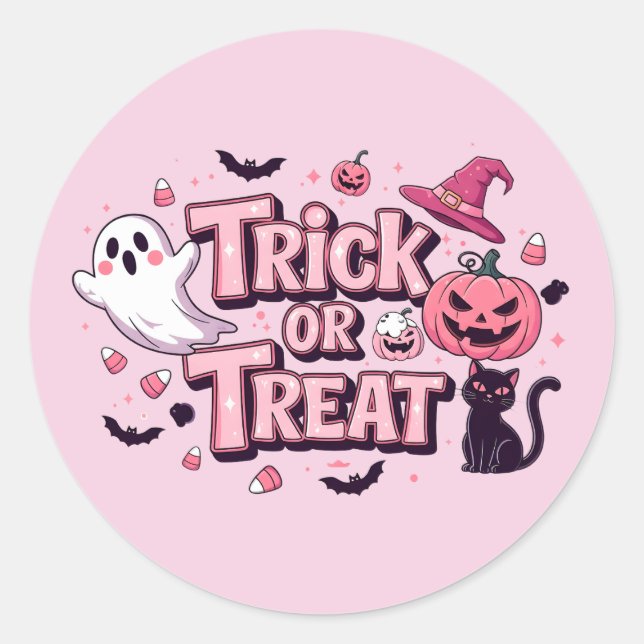 Sticker Rond Diseño rosa de Halloween Trick or Treat (Devant)