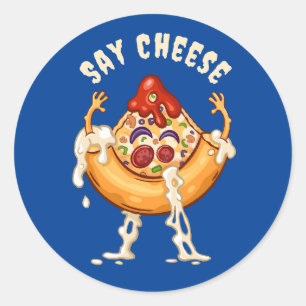 Sticker Rond Disons Fromage Pizza Slice Caractère