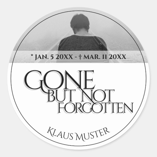 Sticker Rond Disparu mais pas oublié - Clair (Devant)