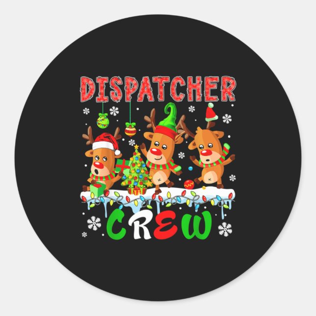 Sticker Rond Dispatcher Crew Three Cute Santa Elf Reindeers Xma (Devant)