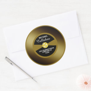 Sticker Rond Disque 45 tours vinyle adresse personnelle or