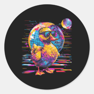 Sticker Rond Disque Danse de canard en caoutchouc Aquarelle Fun