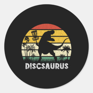 Sticker Rond Disque de golf rétro dinosaure joueur de disque de