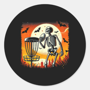 Sticker Rond Disque Golf Skeleton Halloween Disque Golf Pour Sq