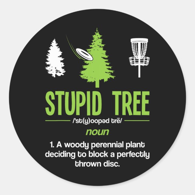 Sticker Rond Disque Golf Stupid Arbre Noun Dictionnaire Cadeau  (Devant)