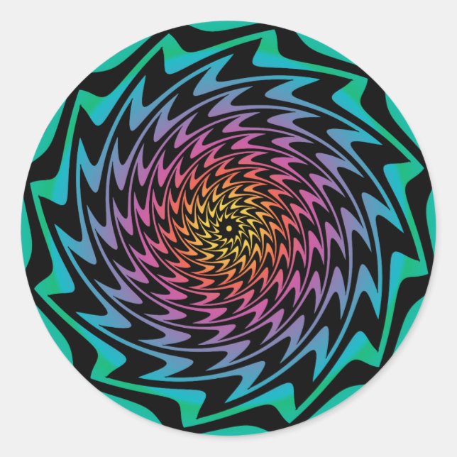Sticker Rond DISQUE HYPNOTIQUE Mesmerizing Neon Cool Zig Zag Sp (Devant)