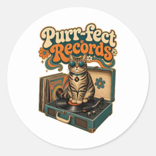 Sticker Rond Disque Parfait Groove Cat (Devant)