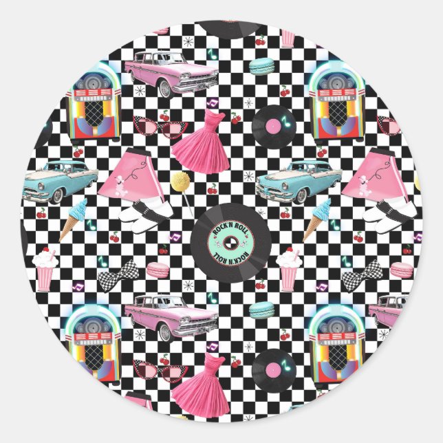 Sticker Rond Disque Rétro 1950'S 50'S Fête Années Cinquante (Devant)