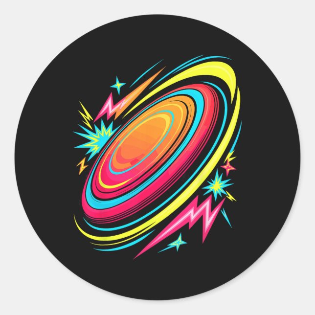 Sticker Rond Disques de golf volants de frisbee d'arcade rétro  (Devant)
