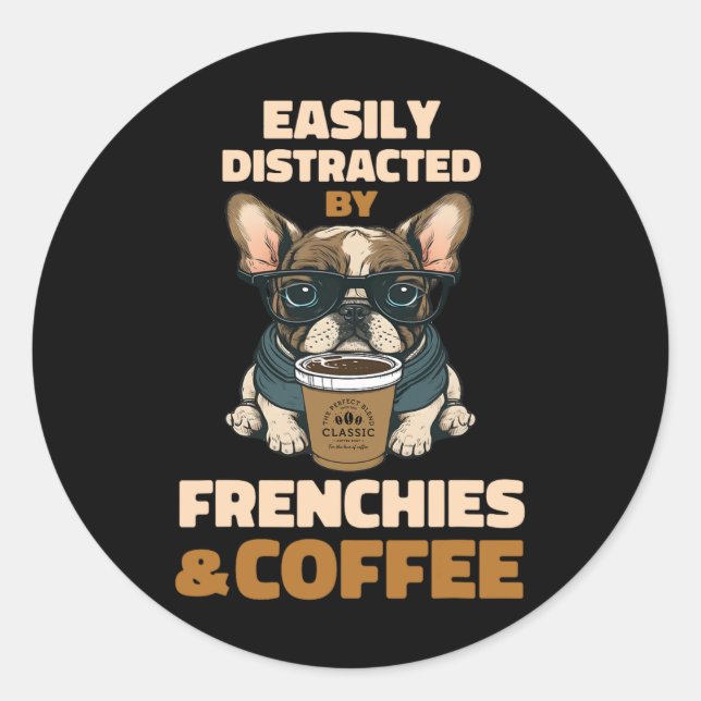 Sticker Rond Distrait Par Chiens Français Bulldog Frenchie Coff (Devant)