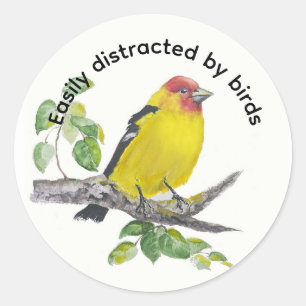 Sticker Rond Distrait par les oiseaux Citation Aquarelle Art an