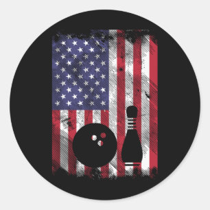 Sticker Rond Distressed Us Drapeau Bowling Patriotic Bowler Hom