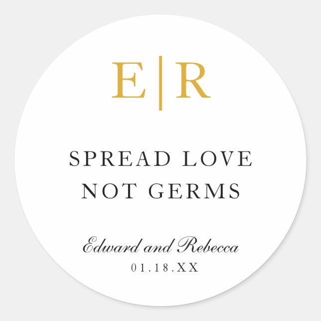 Sticker Rond Distribuez l'amour, pas les germes, Monogramme dor (Devant)