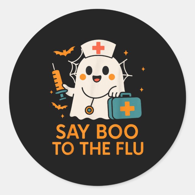 Sticker Rond Dites Boo À L'Infirmière Grippe Halloween Vaccine  (Devant)