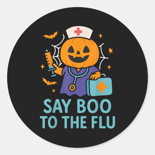 Sticker Rond Dites Boo Au Citrouille Du Vaccin D'Halloween De L (Devant)