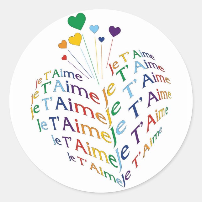 Sticker Rond Dites, "je t'aime" en français/autocollant (de (Devant)