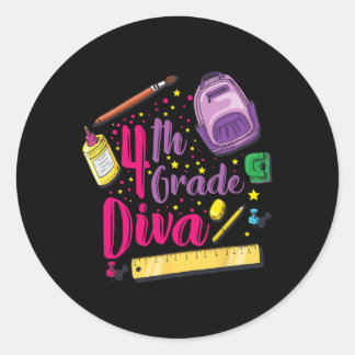 Sticker Rond Diva de 4e année Premier jour de l'école Vêtements