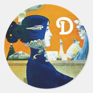 STICKER ROND DIVA EN BLEU, MONOGRAMME DE MODE BEAUTÉ