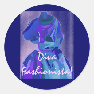 Sticker Rond Diva Fashionista En Bleu I