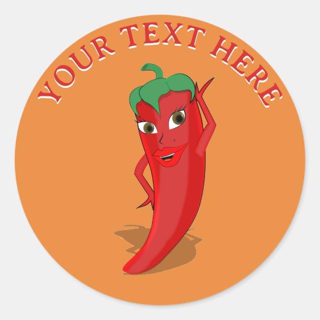 Sticker Rond Diva Piment Rouge Chaud Texte Modifiable (Devant)