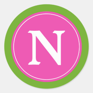 Sticker Rond Diva Pink Pomme verte et Monogramme blanc
