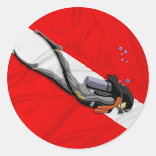 Sticker Rond Diver Et Drapeau De Plongée