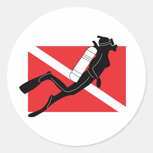 Sticker Rond Diver SCUBA Diver Down Indicateur Avec Diver Femme (Devant)