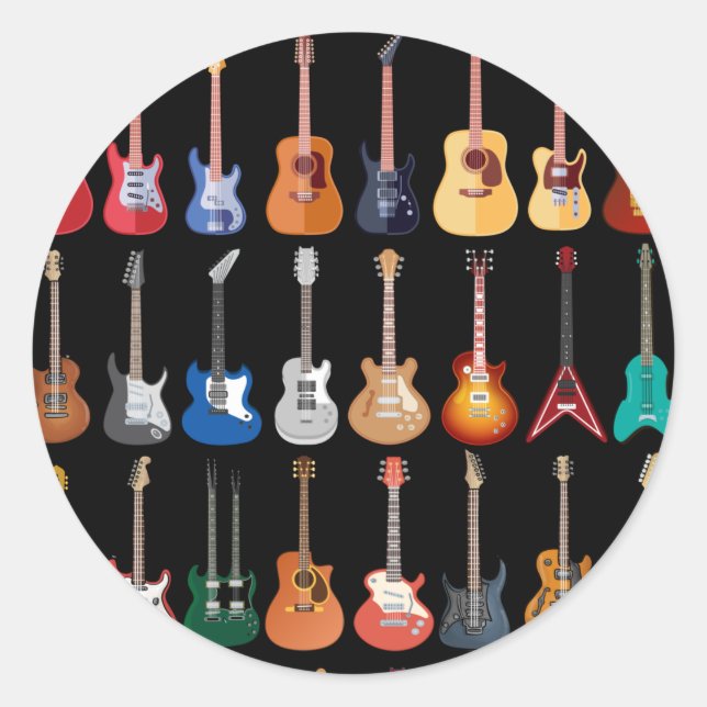 Sticker Rond Diversité Guitare Chemise Guitare Musique Lover Gu (Devant)