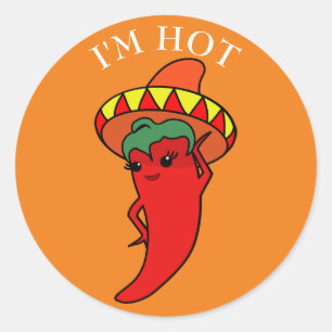 Sticker Rond Divine Piment Rouge Chapeau Mexicain