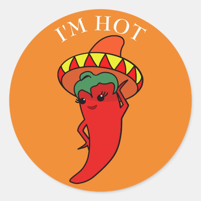 Sticker Rond Divine Piment Rouge Chapeau Mexicain (Devant)
