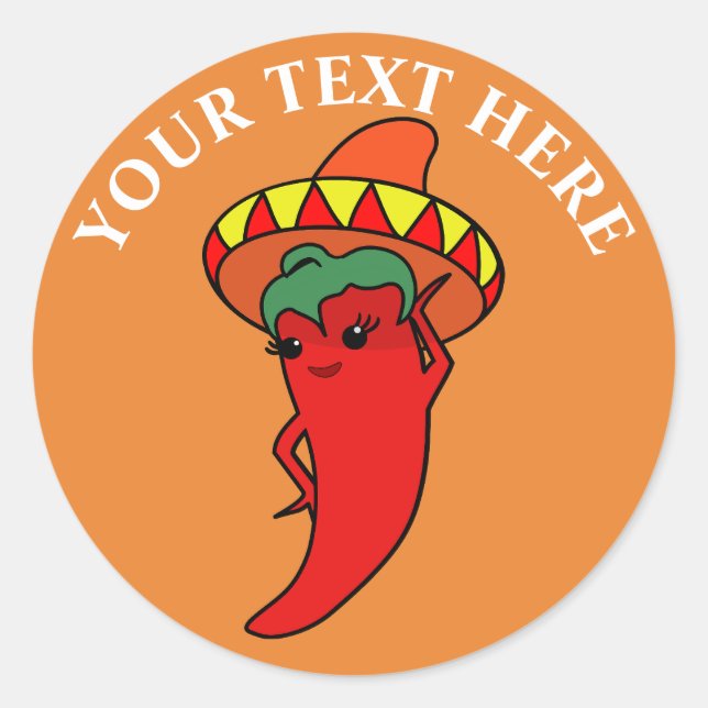 Sticker Rond Divinité Kawaii Pepper Chapeau Mexicain Rouge Chau (Devant)