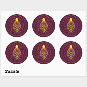 Sticker Rond Diwali Bijoux Diya Design bougie Mandala Purple