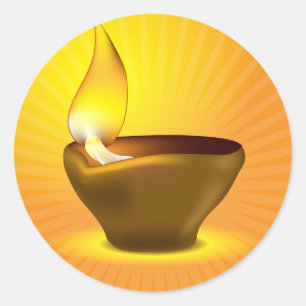 Sticker Rond Diwali Diya - lampe à pétrole pour la célébrat