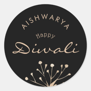 Sticker Rond Diwali noir et or personnalisable