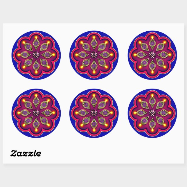 Sticker Rond Diwali Violet Diya flamme Lotus Mandala Bleu (Feuille)