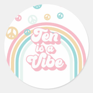 Sticker Rond Dix est une ambiance Rétro Été Arc-en-ciel