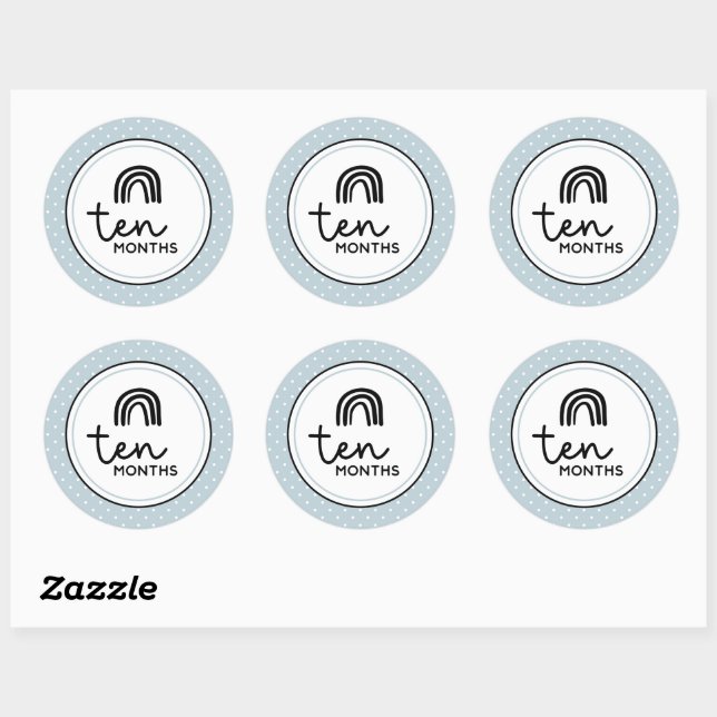 Sticker Rond Dix mois d'arc-en-ciel et jalon pois (Feuille)