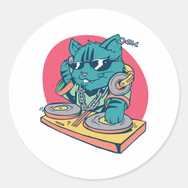 Sticker Rond DJ Cat cool (Devant)