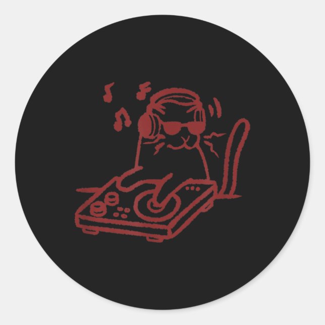 Sticker Rond DJ Cat Tomcat avec platines et casque Y2K (Devant)