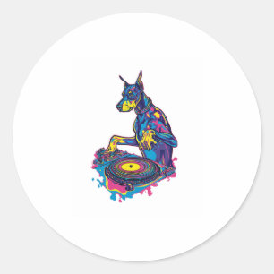 Sticker Rond DJ Doberman - Club Vibe Party Chien