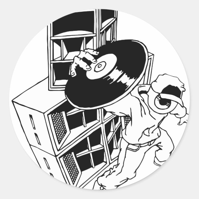 Sticker Rond DJ et haut-parleurs (Devant)