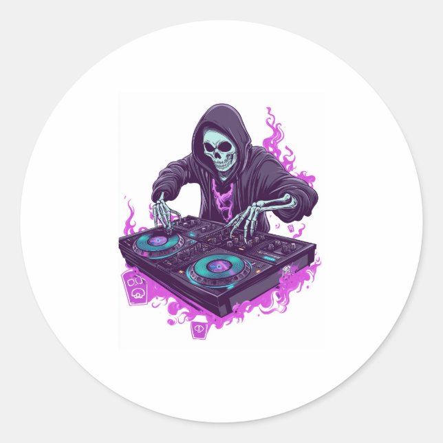 Sticker Rond DJ Halloween Skeleton (Devant)